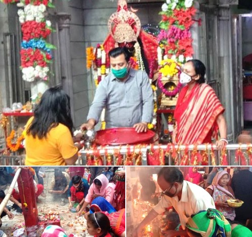 नवरात्र के पहले दिन मंदिरों में दिखी भक्तों की कतार